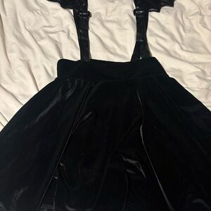 Western Evil Black Velvet Skirt with Bat Wing Straps